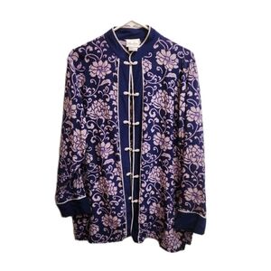 VTG Yi Lin Women's Silk Tunic/Tang Suit Blue Floral Cheongsam Size Large